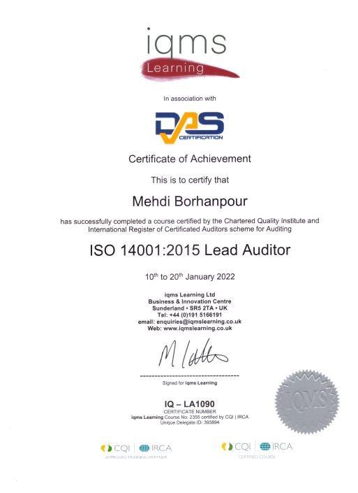 ISO 14001_Lead Auditor Certificate_Borhanpour